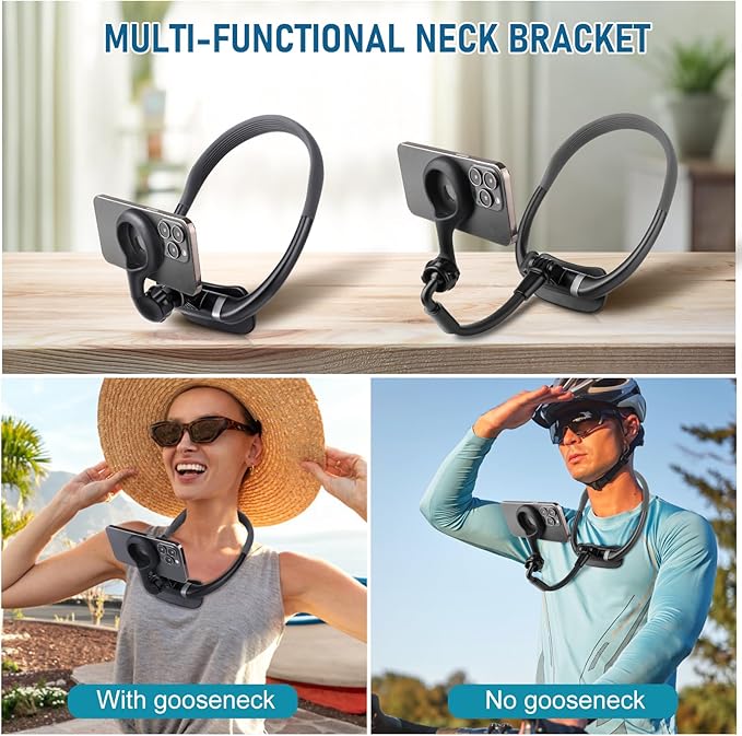 Magnetic Neck Phone Holder, Hands Free POV/Vlog Selfie Mount Flexible Neck Phone Holder for Recording, Magnetic Phone Chest Mount for iPhone 16 15 14 13 Seires and All Smartphones