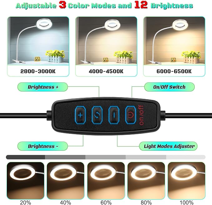 10X Magnifying Glass with Light, Clip on Mganifier with Light, 48 LED Desk - Image 2