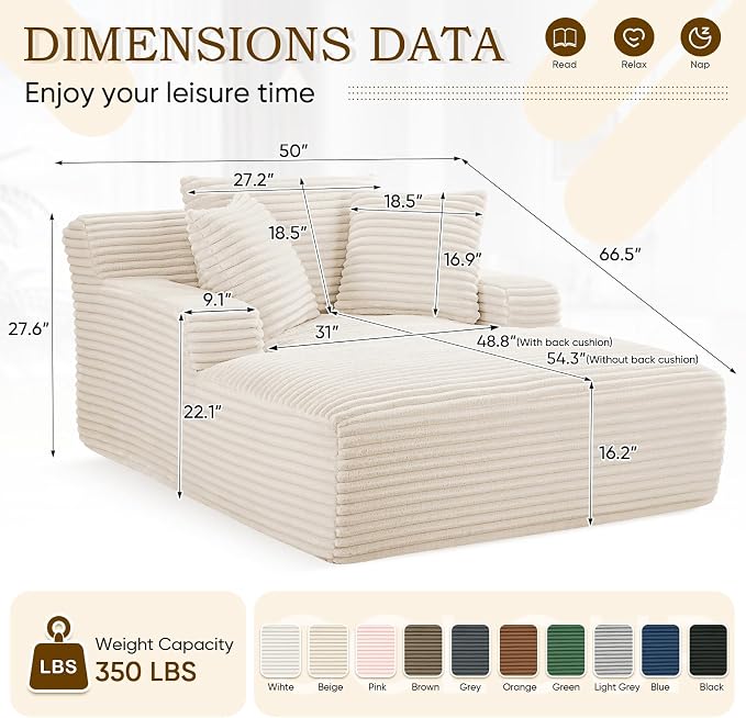 Oversized Chaise Lounge Chair Indoor, Comfy Fluffy Cloud Couch, Modern Deep - Image 2