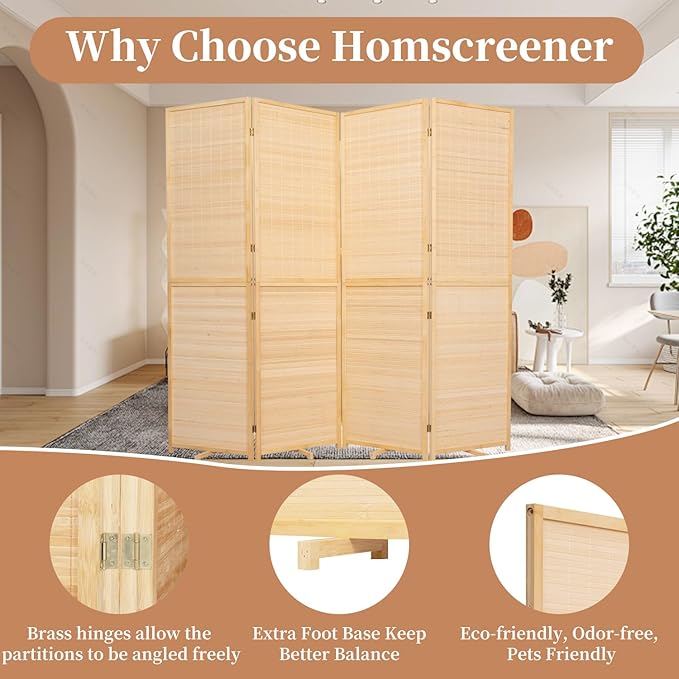Room Divider Folding Privacy Screens, Hand-Made Natural Bamboo Room Dividers | - Image 3