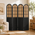 4 Panel Room Divider Privacy Screen Bamboo Wood Black | Folding Freestanding by ALeesing