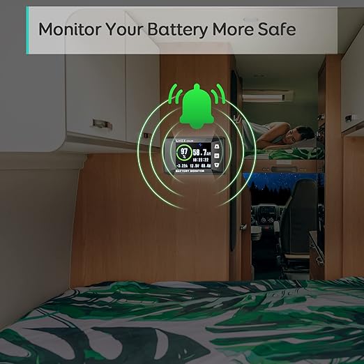 LNEX 500A Shunt Battery Monitor, 2.4" Color Screen RV Monitor with 16ft Shielded Wire, Support High Low Voltage Programmable Alarm for 8-100V Lifepo4, Lithium Sealed, Gel, Flooded Battery