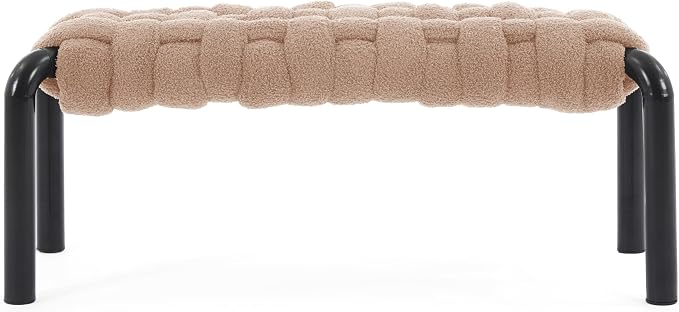Merax 41" Teddy Fabric End of Bed Bench, Upholstered Window Seat - Image 4