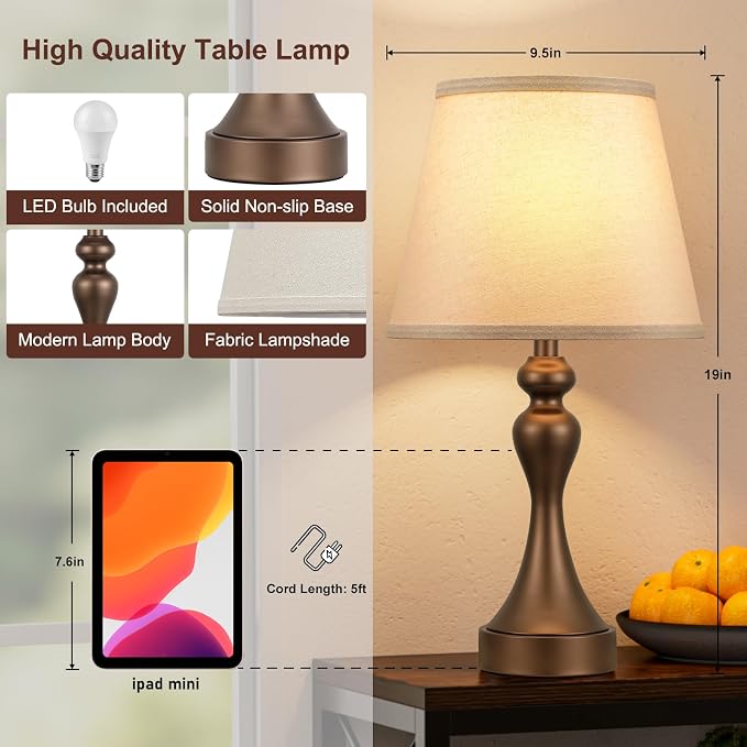Touch Lamps for Nightstand, 3 Way Dimmable Bedside Lamps - Image 7