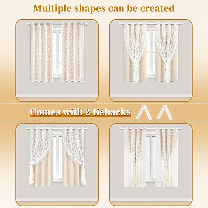 Yinhua Blackout Curtains for Bedroom Double Layer Beige Curtains for Living - Image 6