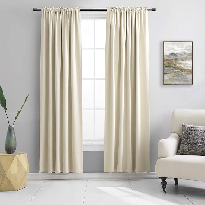 2 Panels 84 inch Length Cream Beige Blackout Curtain Panels by DONREN