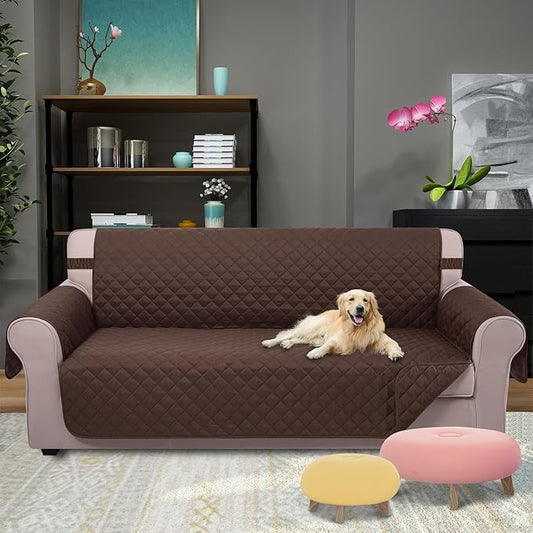 U-NICE HOME Large Sofa Cover Reversible Couch Cover for Dogs with Elastic Straps Water Resistant Furniture Protector for Pets Couch Cover for 4 Cushion Couch (Oversized Sofa, Chocolate/Chocolate)