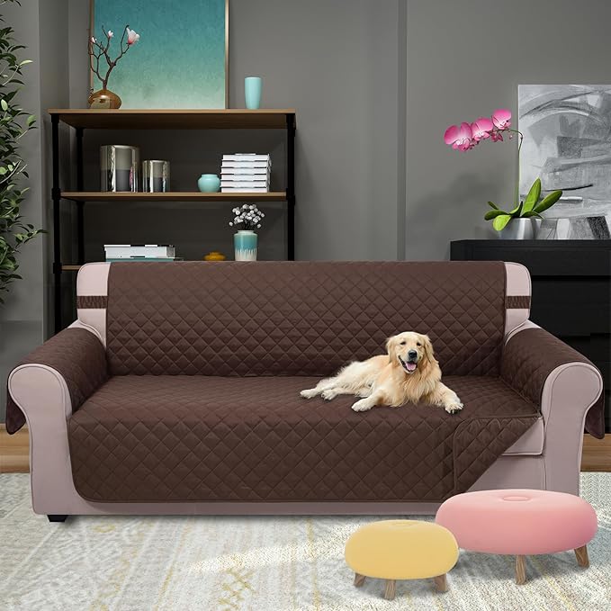 U-NICE HOME Reversible Sofa Cover Couch Cover for Dogs with Elastic Straps Water Resistant Furniture Protector for Pets Couch Cover for 3 Cushion Couch (Sofa, Chocolate/Chocolate)