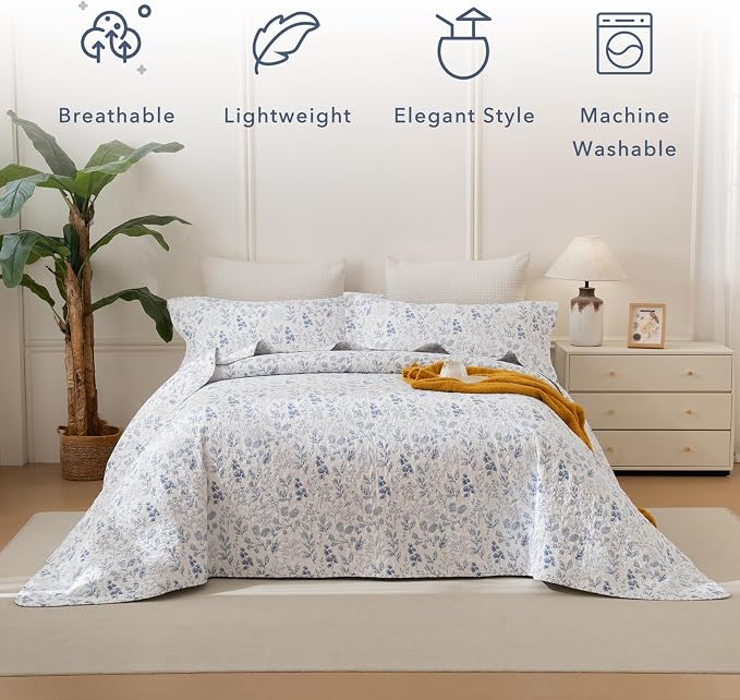 QSH 3 Pieces Floral Cotton Quilt Sets King Size - Image 2