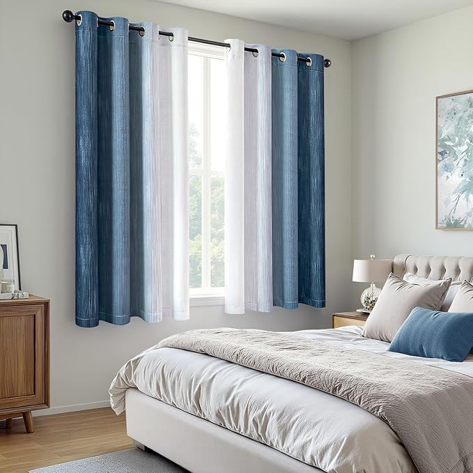 MIULEE Royal Blue and Greyish White Ombre Blackout Curtains 52Wx54L | Full Room - Image 6