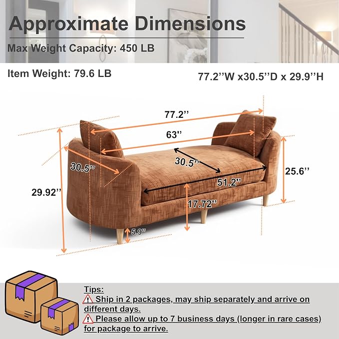 77.2" Oversized Chaise Lounge, Curved Soft End of Bed Bench - Image 2