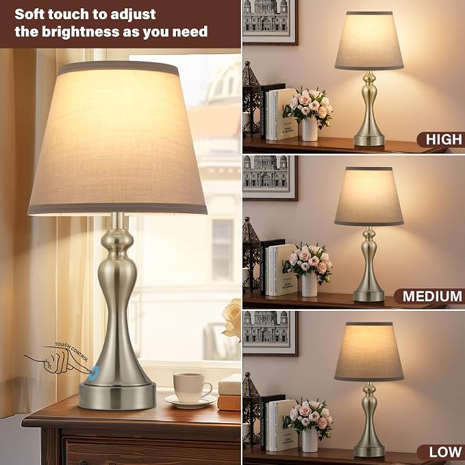 Touch Lamps for Nightstand, 3 Way Dimmable Bedside Lamps - Image 2