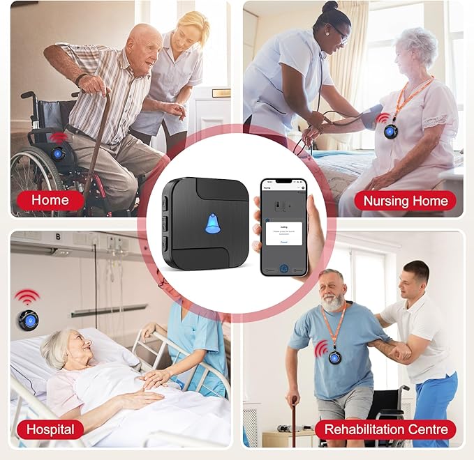CallToU Wi-Fi Wireless Caregiver Pager Call Button for Elderly at Home, APP Emergency Alert Fall Help System for Seniors, Patients/Disabled Monitoring at Home