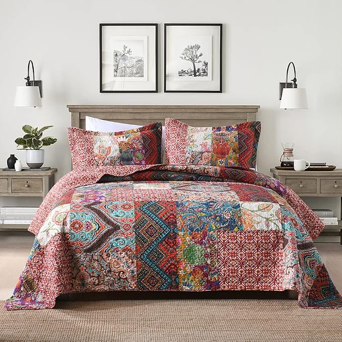 Autumn Dream Cotton Patchwork Bedspread Quilt Sets, Reversible Bedding Coverlet by AutumnDream