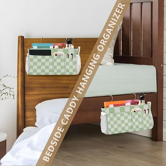 Checkered Mint Green and White Bedside Caddy - Image 7