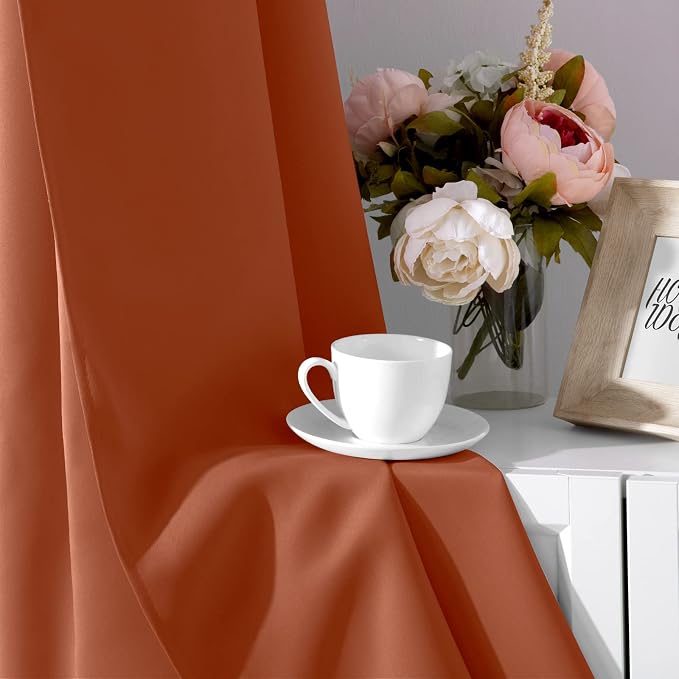 HOMEIDEAS Burnt Orange Blackout Curtains 52 X 84 inches Long 2 Panels Room - Image 7
