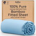 Bambaw 100% Viscose Derived from Bamboo Fitted Sheet, 16’’ Pocket King Bed Fitted Sheet Only, Cooling Fitted Sheets King Size, Breathable & Soft King Size Fitted Sheet with Corner Straps (Dream Blue)