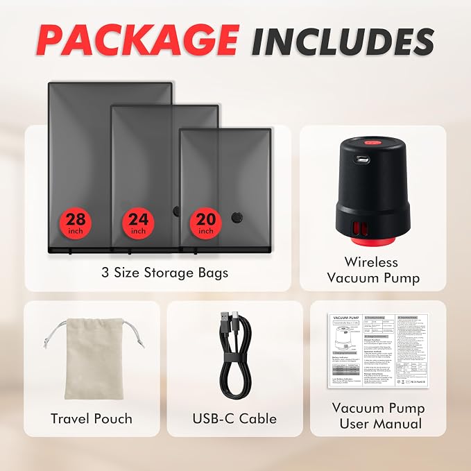 MEIQIHOME 20 Pack PackEase Travel Vacuum Bags 1800mAh Wireless Pump, 80% - Image 6