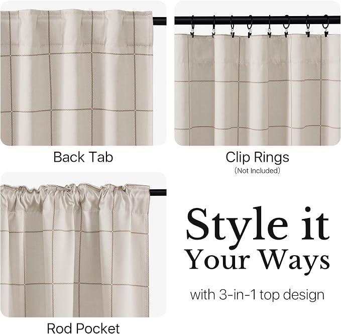 NICETOWN 100% Blackout Plaid Curtains - Image 2