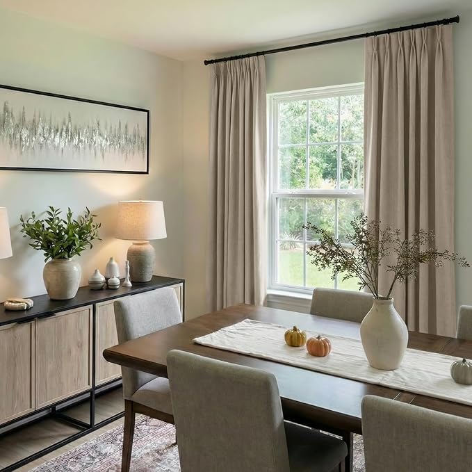 Pinch Pleated Full Blackout Faux Linen Curtains 102 Inches Long | Grey Beige - Image 5
