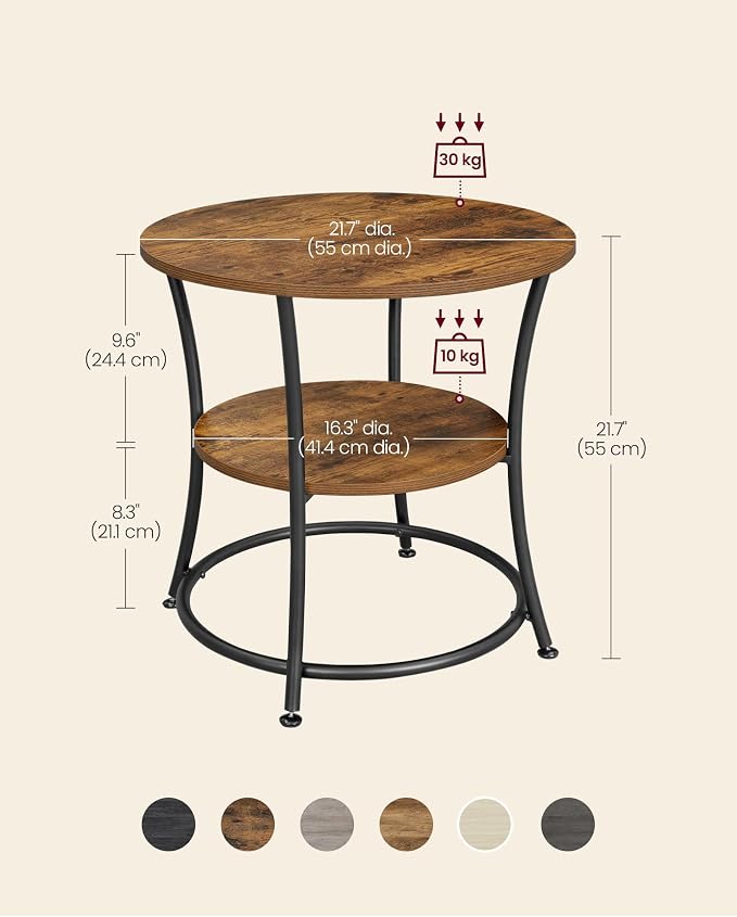 VASAGLE 21.7-Inch Round Side Table, 2-Tier End Table | Nightstand - Image 3