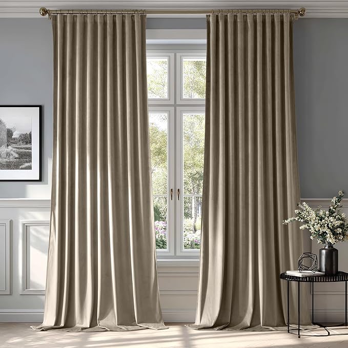 MIULEE Taupe Velvet Pinch Pleat Blackout Curtains W52 X L90 Inches | 2 Panels by MIULEE