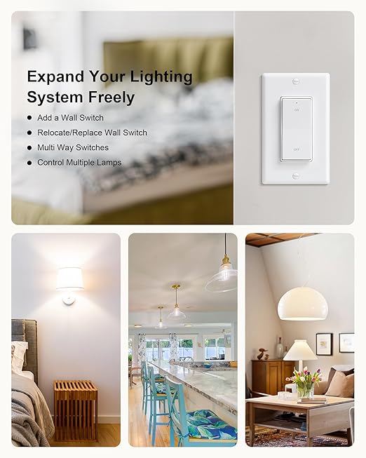 TREEWELL Wireless Light Switch and Receiver Kit, Decorator Rocker Wall Switch, 200FT Long Range RF Remote Control, No in-Wall Wiring Required, Programmable & Expandable for Ceiling Light, Fans, Lamps