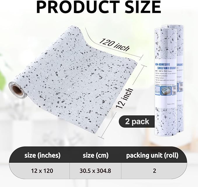 RAY STAR 12X120 Inch Shelf Liner for Kitchen Cabinets, Non-Adhesive Cabinet Liner Washable, PVC Drawer Liner for Dresser Non-Slip Bathroom (Stone)(2 Roll)