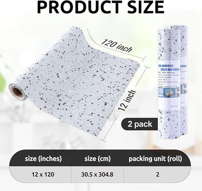 RAY STAR 12X120 Inch Shelf Liner for Kitchen Cabinets, Non-Adhesive Cabinet Liner Washable, PVC Drawer Liner for Dresser Non-Slip Bathroom (Stone)(2 Roll)