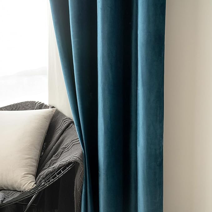 MIULEE Velvet Curtains Peacock Blue 52 x 90 Inch Length Set of 2 | Grommet - Image 6
