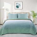 Quilt Set Full Queen Size 3 Piece, Gradient Green Pattern Printed Bedding by SchnauzerHome