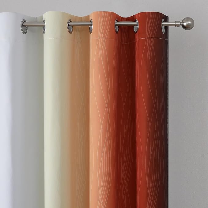 Burnt Orange and Greyish White Ombre Blackout Curtains 52Wx72L Inch Long | - Image 4