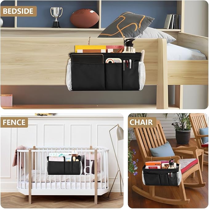 DOMIKING Black Bedside Caddy for Dorm Bed Recliner Armrest Organizer - Image 8