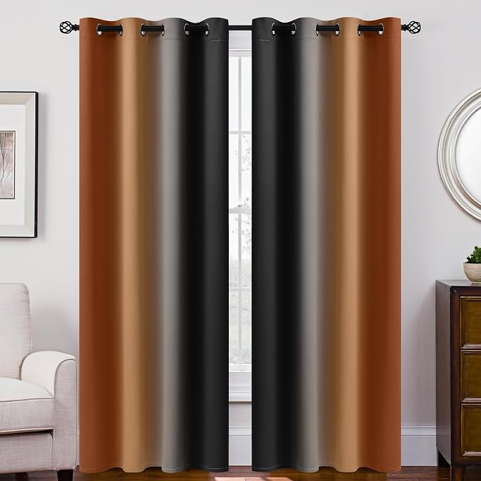 SimpleHome Ombre Burnt Orange and Black Room Darkening Curtains 84 inches | - Image 2