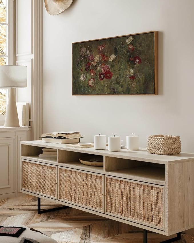 InSimSea Extra Large Framed Vintage Wall Art, Rustic Floral, 40x20in | Poppy - Image 2