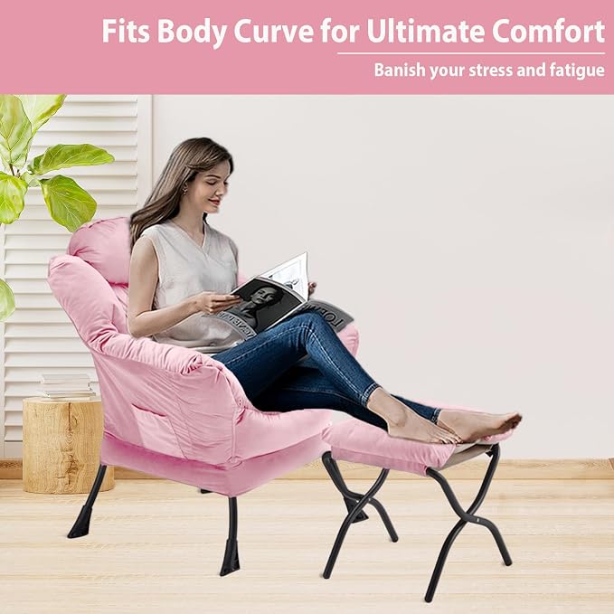 Youtanic Lazy Chair with Folding Ottoman, Accent Chair Velvet Upholstered with - Image 4