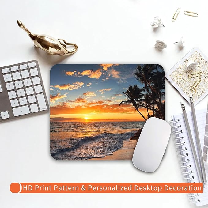 Armanza Square Mouse Pad Beach Sunset, Personalized Premium-Textured Custom Mouse Mat Design, Washable Mousepad Cloth, Non-Slip Rubber Base Computer Mouse Pads for Wireless Mouse