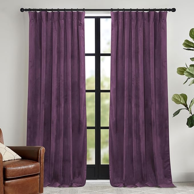 RYB HOME Purple Velvet Blackout Curtains 84 inches by RYBHOME