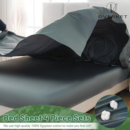 100% Egyptian Cotton Sheets Cal King Sheet Set 1000 Thread Count Sateen Weave Soft Breathable 16-Inch Deep Pocket 4PCS（California King,Lake Blue）