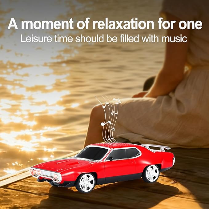 WSTER Retro Car Bluetooth Speaker with HD Stereo Sound, TWS Pairing, LED Party Lights, Built-in Microphone, Portable Wireless American Vintage-Style Bluetooth Speaker for Home, Office & Outdoor (Red)