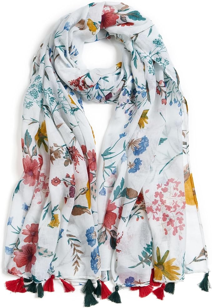 Scarf for Women Lightweight Soft Floral Leopard Printed Scarves Fall Winter Fashion Shawl Wrap with Fringe