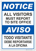Brimar - 10" x 14" - Bilingual All Visitors Report Site Office Sign - .055″ Polyethylene Plastic - Bold Text And Symbol - Easy Installation