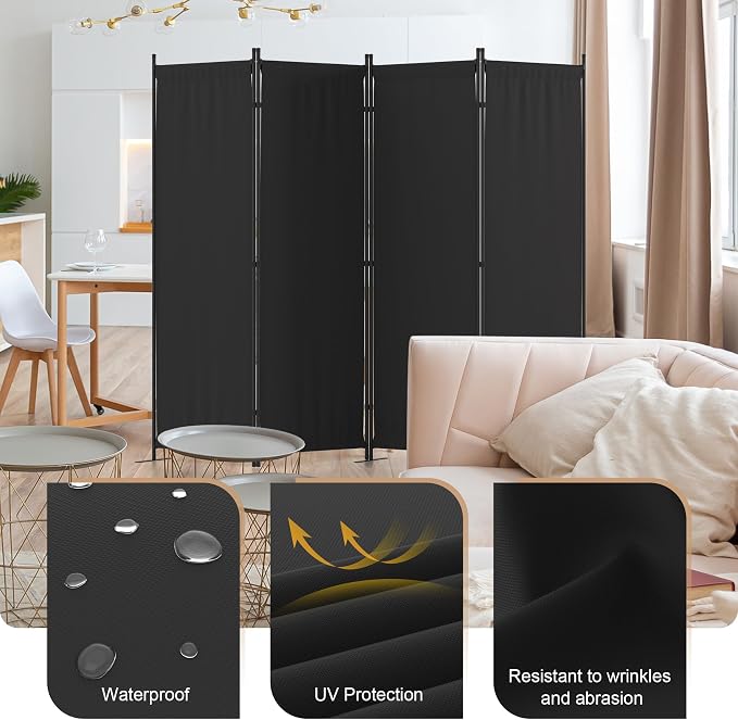 Room Divider 4 Panel Partition Room Dividers & Folding Privacy Screens w/ 3 - Image 3