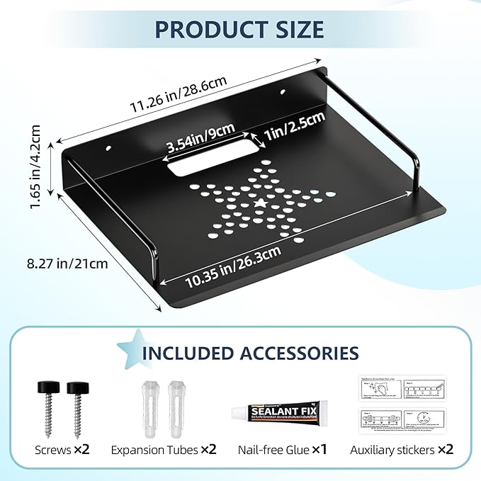 MEEMENG Projector Shelf, WiFi Router Shelf, Under TV Wall Mount for Game Console, DVD Player, Modem, Floating Shelf/Rack/Stand/Holder
