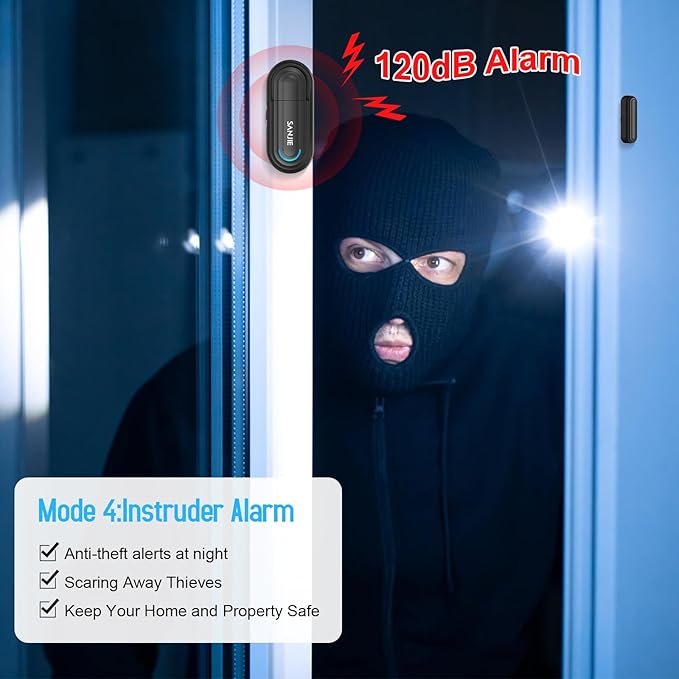 Pool Door Alarms for Home Security Loud, 0-120 Db Volume Ajustable with 4 Modes, Wireless Door Alarm with Remote for Kids Safety/Dementia Patients/Home/Pool (2 Sensor & 1 Remote)
