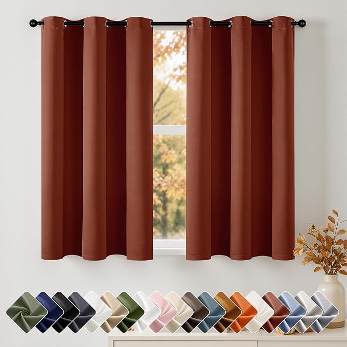 Short Fall Rust Blackout Kitchen Curtain Terracotta W40 x L45 Inch | Burnt by Woaboy