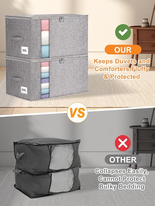 punemi 60L Sturdy Comforter Storage Bag, Blanket Organizer 2 Pack, Zipper & 2 - Image 4