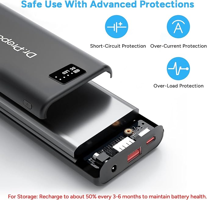 DR.PREPARE 16000mAh Battery Pack with 7.4V DC (3.8mm) & 5V USB Output for Heated Vest, Faster-Charging Power Bank with Type C in/Output, Portable Compact Battery for Eye Mask, iPhone, iPad