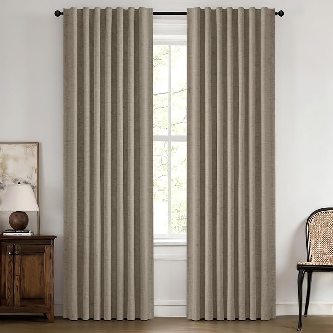 MIULEE 100% Blackout Linen Curtains 42 x 84 Inch Faux Linen 2 Panels | Thermal by MIULEE