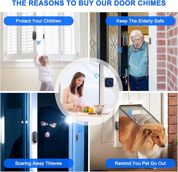 SanJie Wireless Door Chime for Business When Entering Door Entry Chime Door Bell with 800Ft Range Door Chimes When Door Opens for Home Door Alarm with Chime Adjustable Volume